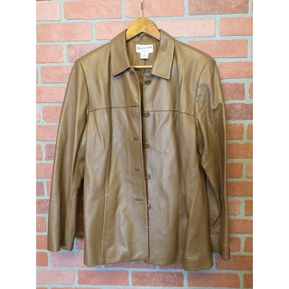 Pendleton Women's Leather Jacket Button Front Col… - image 1